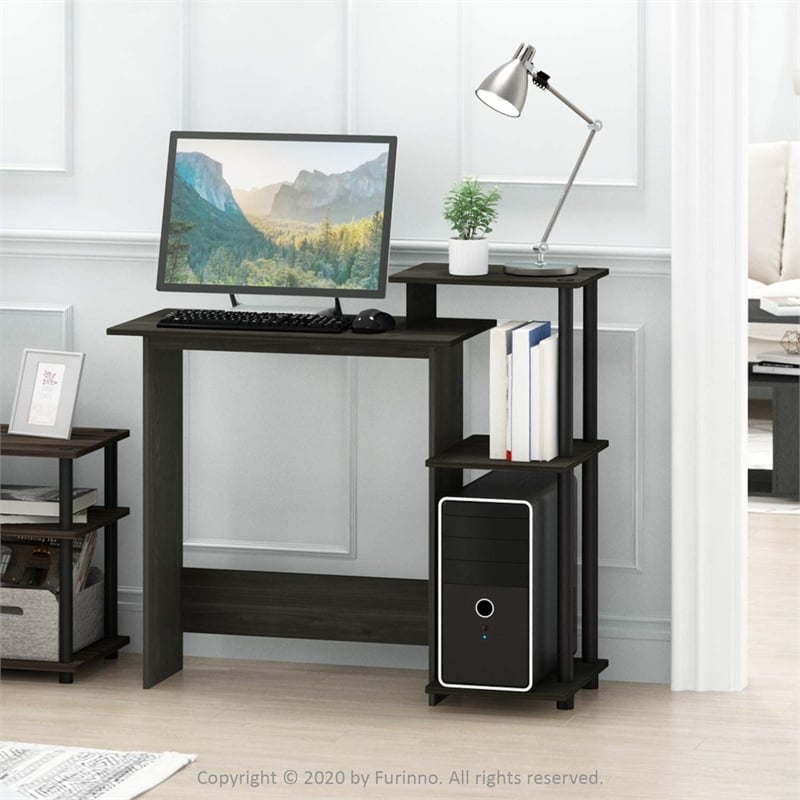 Scranton & Co Compact Laptop Desk with Storage Shelves in Dark Espresso