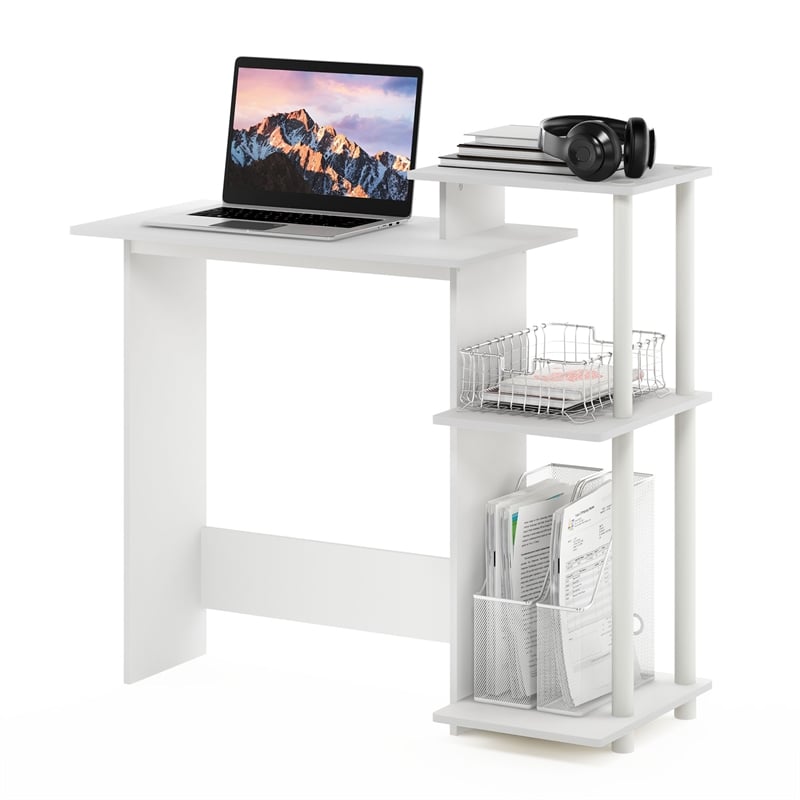 Scranton & Co Compact Computer Desk with Storage Area in White/White