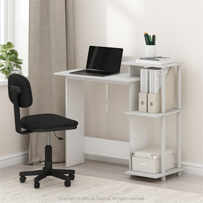 Scranton & Co Compact Computer Desk with Storage Area in White/White