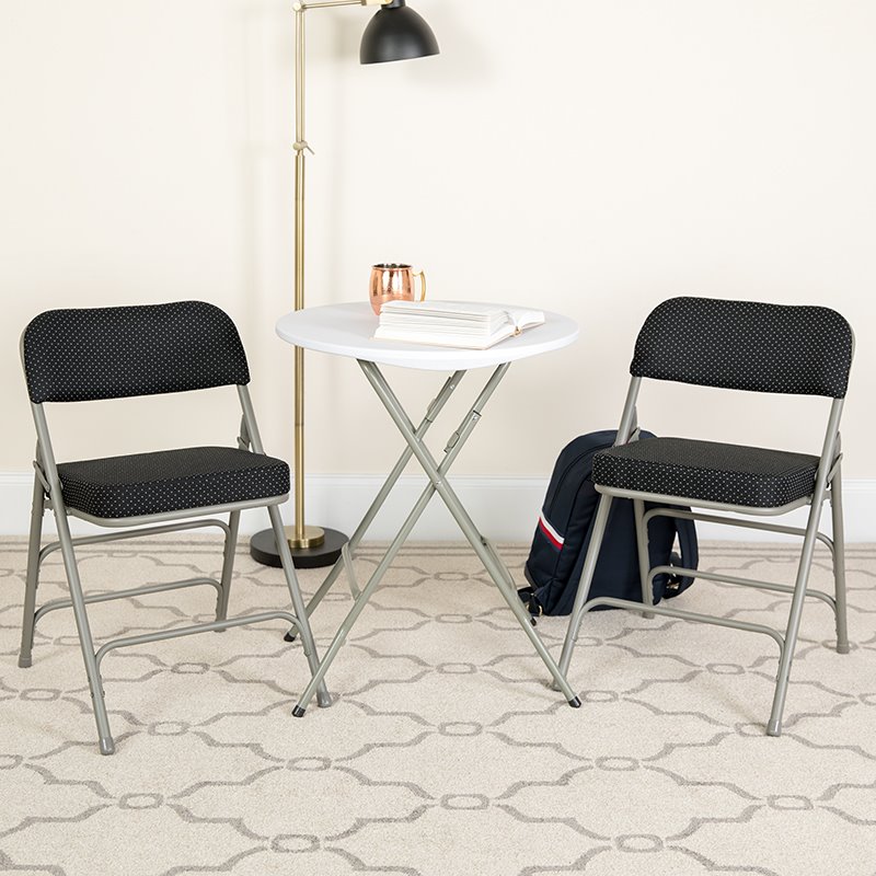 Scranton & Co Pin-Dot Fabric Metal Folding Chair in Black (Set of 2)