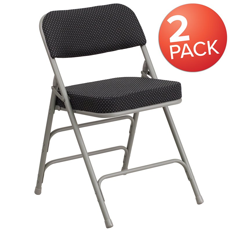 Scranton & Co Pin-Dot Fabric Metal Folding Chair in Black (Set of 2)
