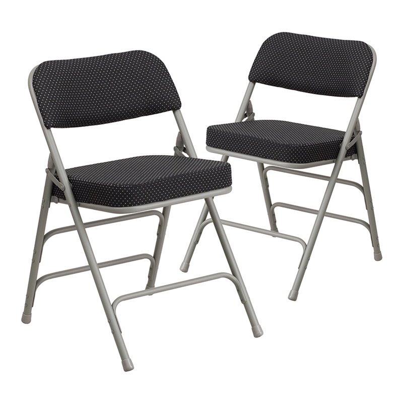 Scranton & Co Pin-Dot Fabric Metal Folding Chair in Black (Set of 2)