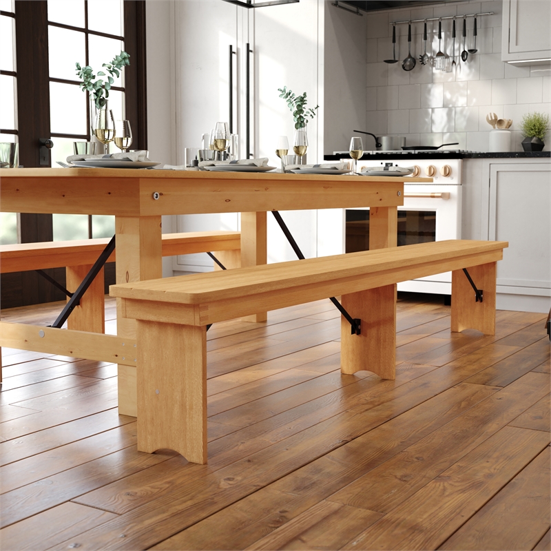 Scranton & Co Solid Pine Folding Farm Bench in Light Natural Finish