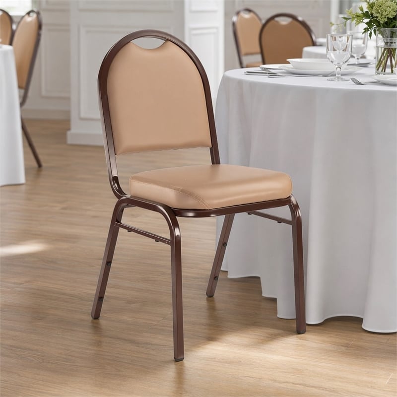 Scranton & Co Dome Back Stack Chair Vinyl Upholstery in French Beige