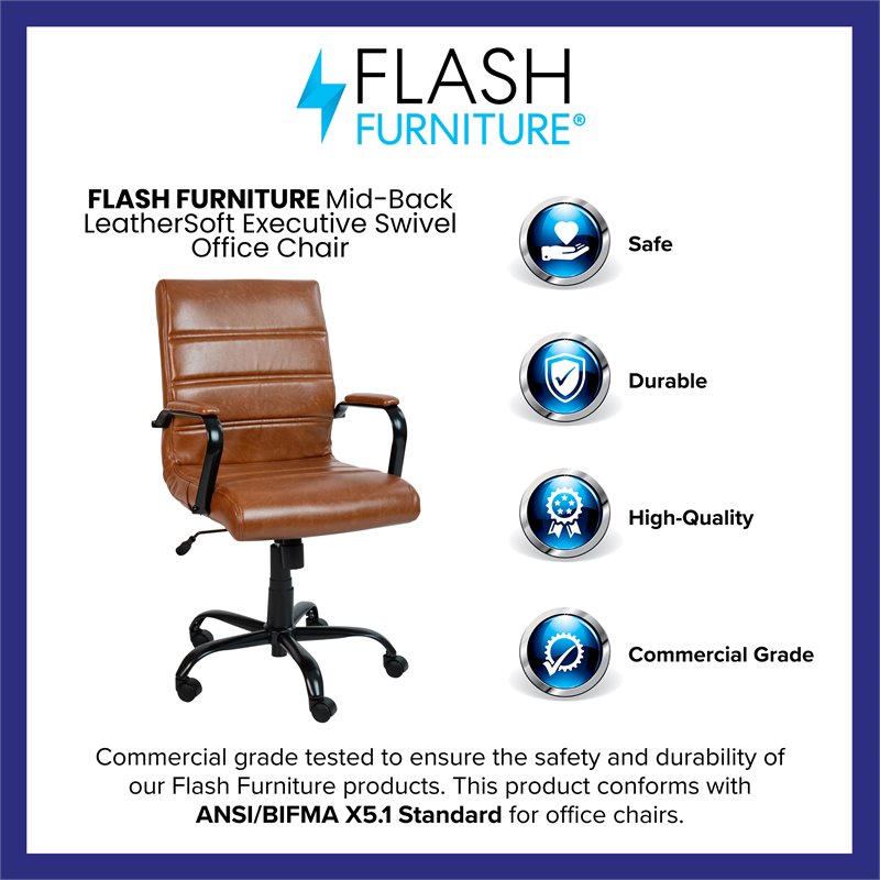 Scranton & Co Mid-Back Office Chair LeatherSoft Brown with Black Base
