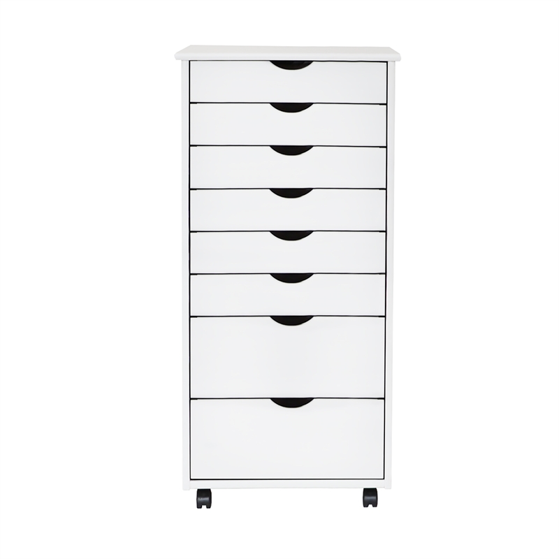 Scranton & Co Solid Wood 6+2 Drawer Wide Roll Cart in White