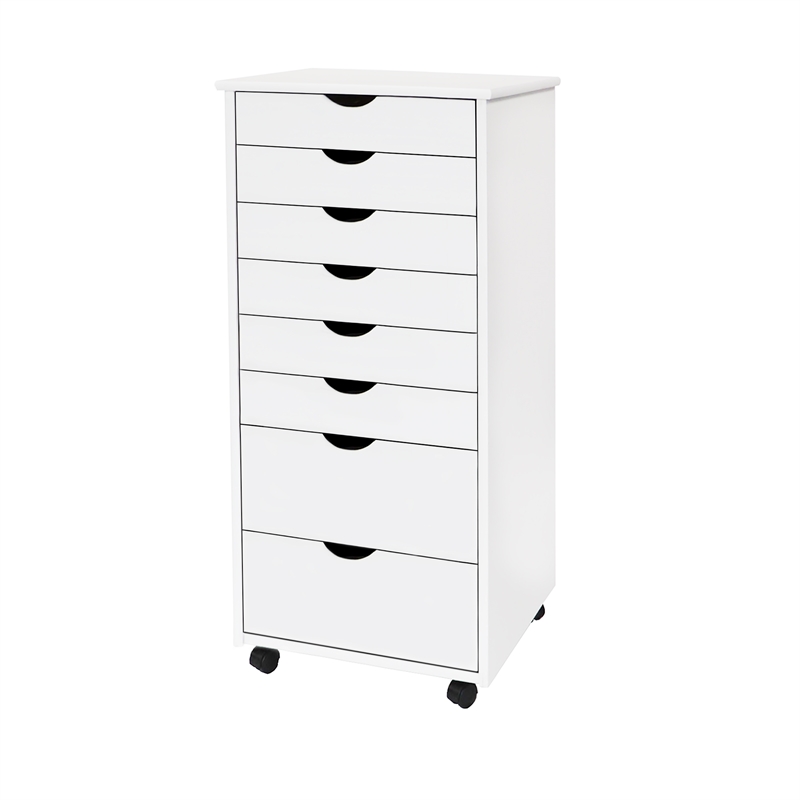Scranton & Co Solid Wood 6+2 Drawer Wide Roll Cart in White