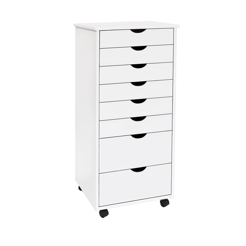 Scranton & Co Solid Wood 6+2 Drawer Wide Roll Cart in White