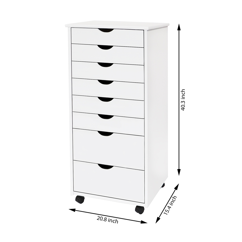 Scranton & Co Solid Wood 6+2 Drawer Wide Roll Cart in White