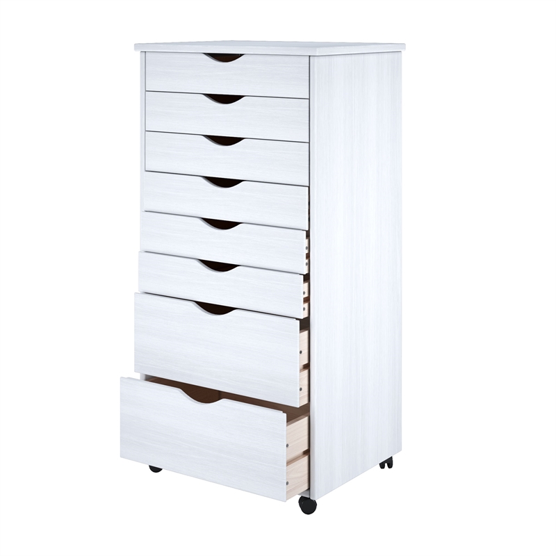 Scranton & Co Solid Wood 6+2 Drawer Wide Roll Cart in White