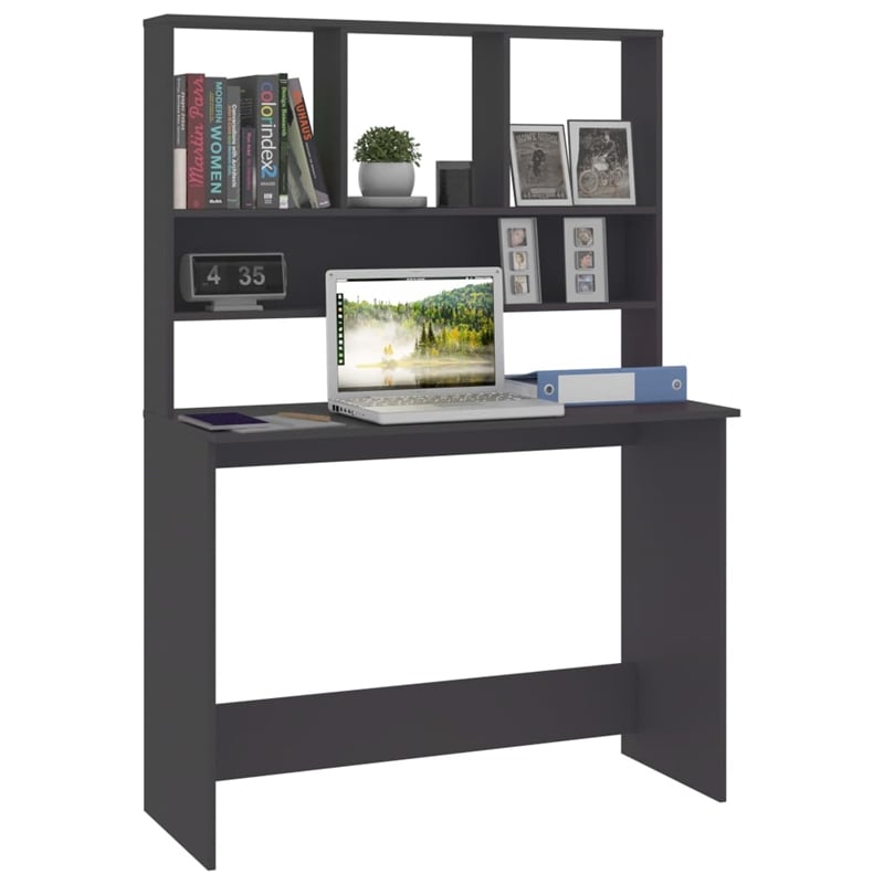 Scranton & Co Compact Rectangular Desk with Floating Shelves in Grey