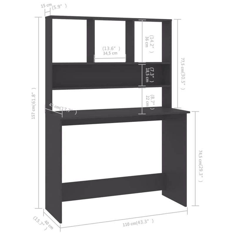 Scranton & Co Compact Rectangular Desk with Floating Shelves in Grey