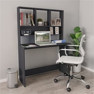 Scranton & Co Compact Rectangular Desk with Floating Shelves in Grey