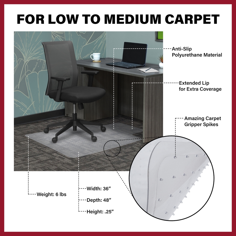 Scranton & Co Office Chair Mat for Carpet 36 x 48 inch in Clear