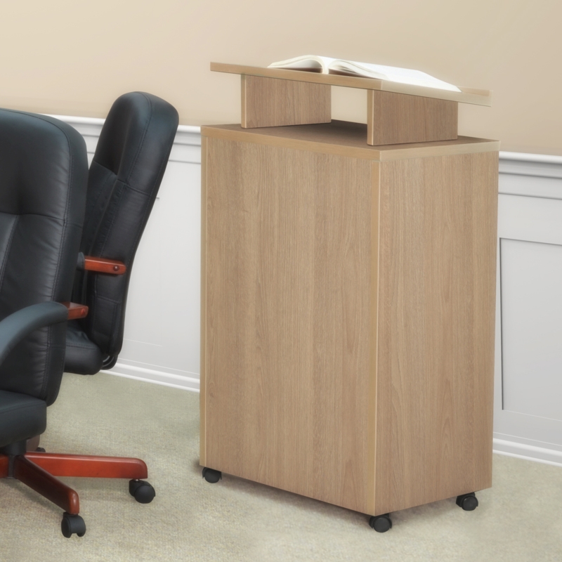 Scranton & Co Mobile Lectern Podium with 2 Shelves in Noble Oak