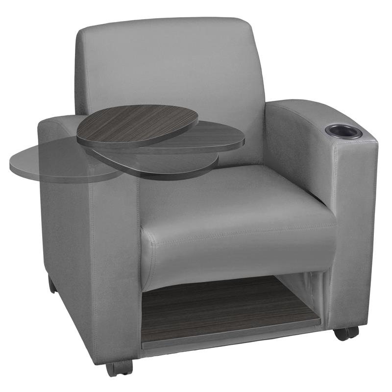 Scranton & Co Tablet Arm Chair with Storage Shelf in Gray/Ash Gray