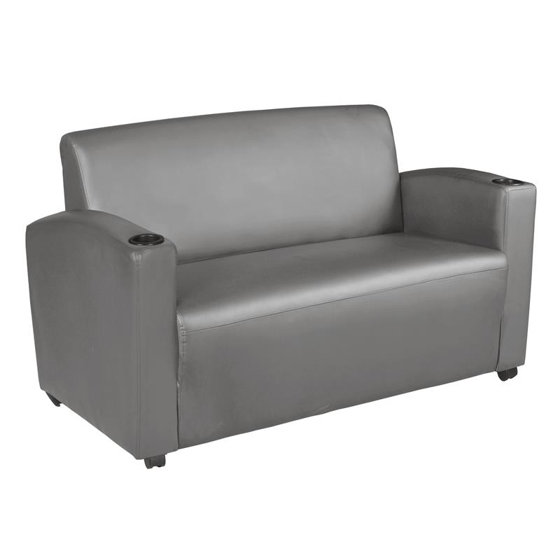 Scranton & Co Vinyl Lounge Loveseat with Cup Holders in Gray