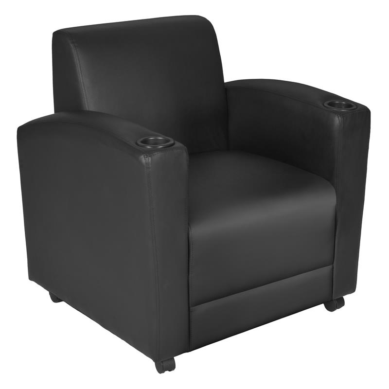 Scranton & Co Tablet Arm Vinyl Chair with Cup Holders in Black/Java
