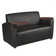 Scranton & Co Tablet Arm Vinyl Loveseat with Cup Holders in Black/Java