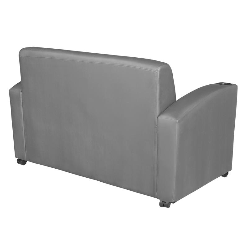 Scranton & Co Tablet Arm Vinyl Loveseat with Cup Holders in Gray/Ash Gray