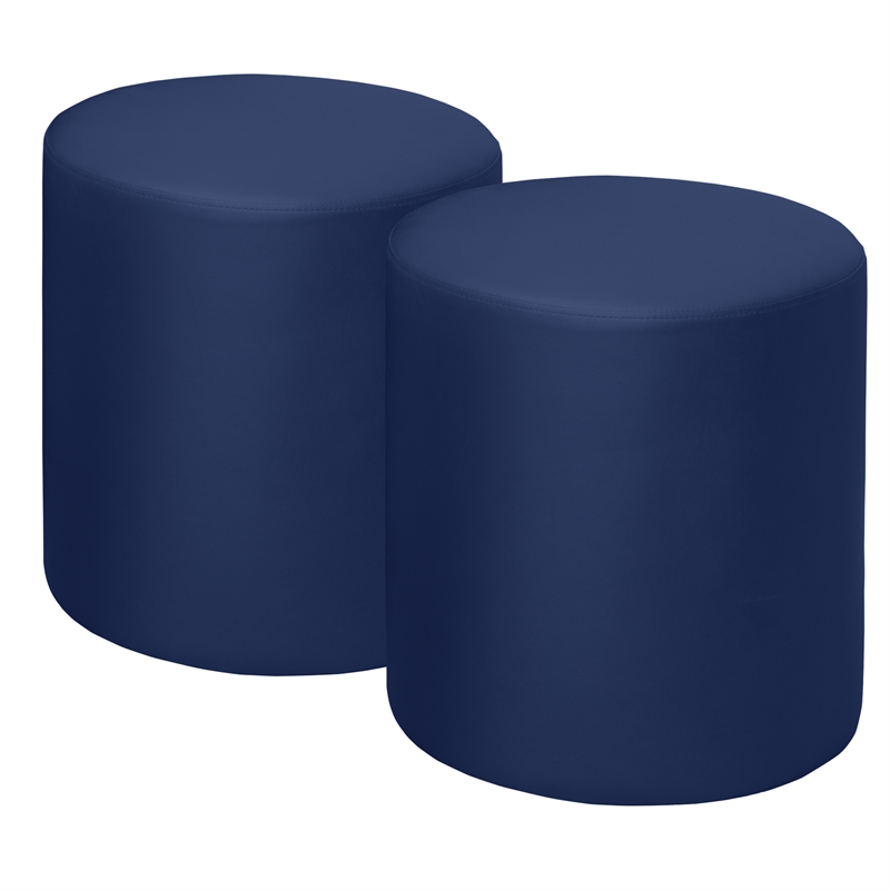 Scranton & Co Plush Round Vinyl Ottoman Set of 2 with Glides in Naval Blue