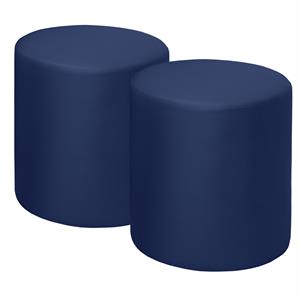 Scranton & Co Plush Round Vinyl Ottoman Set of 2 with Glides in Naval Blue