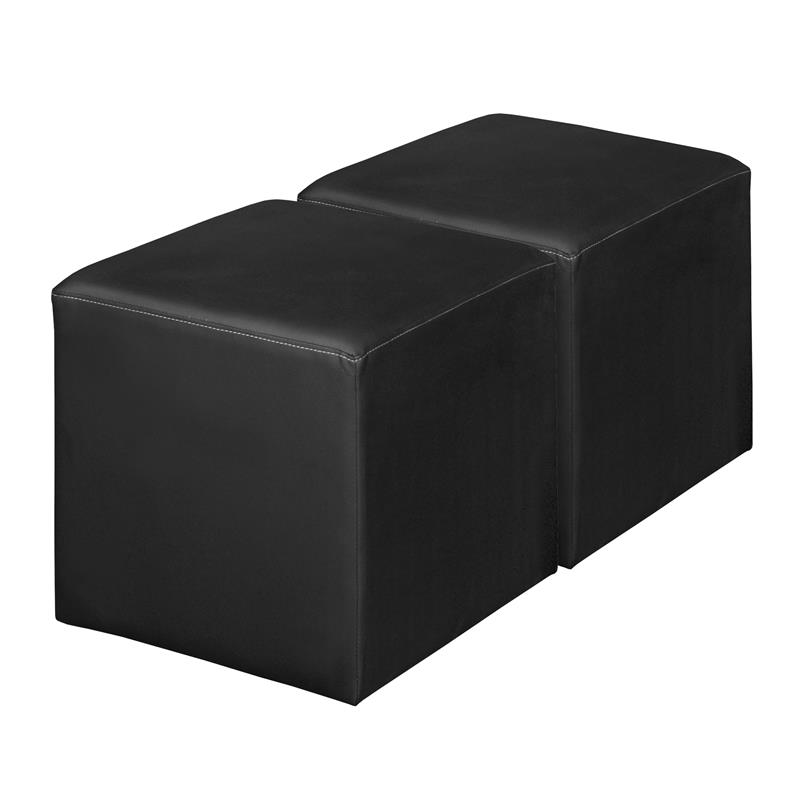 Scranton & Co Plush Square Vinyl Ottoman Set of 2 with Glides in Black