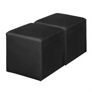 Scranton & Co Plush Square Vinyl Ottoman Set of 2 with Glides in Black