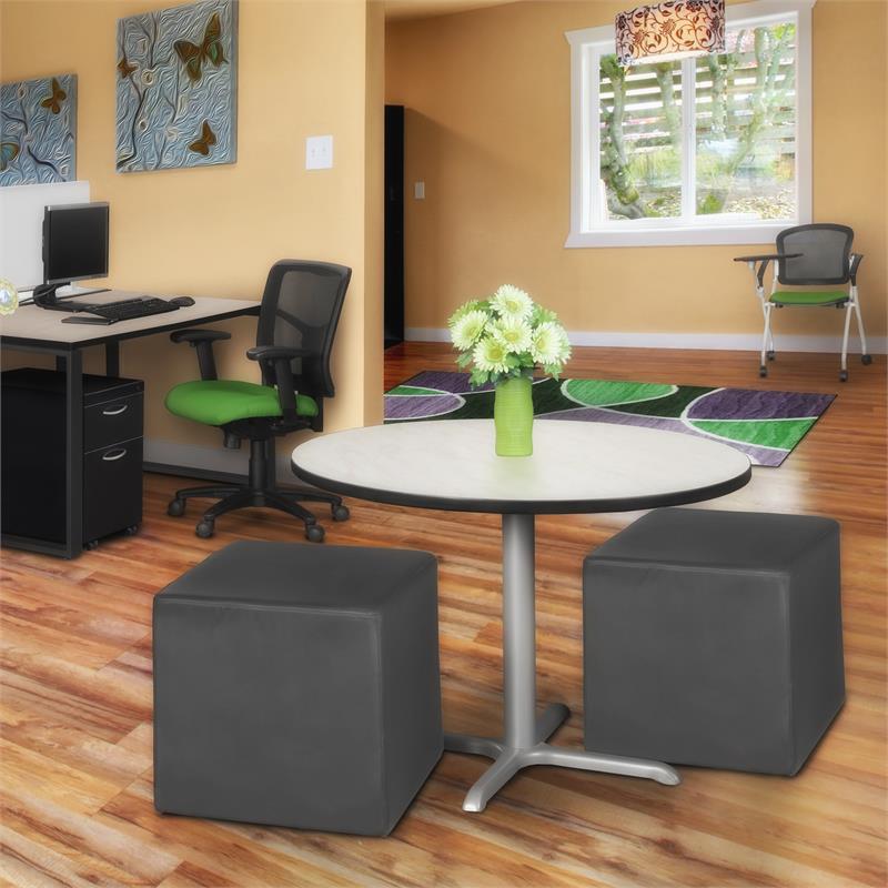 Scranton & Co Plush Square Vinyl Ottoman Set of 2 with Glides in Gray