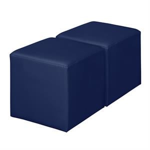 Scranton & Co Plush Square Vinyl Ottoman Set of 2 with Glides in Naval Blue