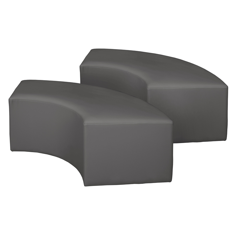 Scranton & Co Plush Curved Vinyl Ottoman Set of 2 with Glides in Gray