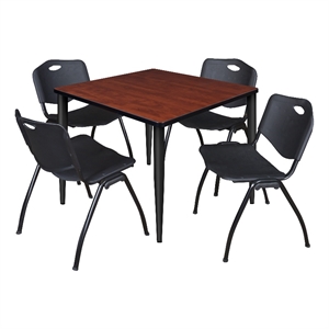 Scranton & Co 36&quot Square Cherry Table & 4 Black Chairs on Black Base