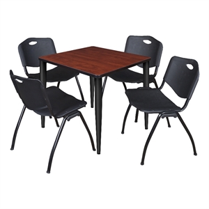 Scranton & Co 30&quot Cherry Table with Black Base & 4 Black Contour Chairs