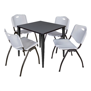 Scranton & Co 30&quot Square Gray Table with Black Base & 4 Gray Contour Chairs