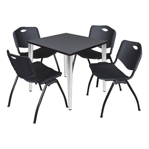 Scranton & Co 30&quot Gray Table with Chrome Base & 4 Black Contour Chairs