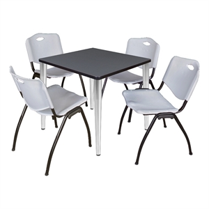 Scranton & Co 30&quot Gray Table with Chrome Base & 4 Gray Contour Chairs