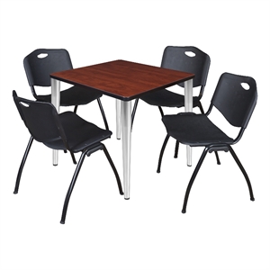 Scranton & Co 30&quot Cherry Table with Chrome Base & 4 Black Contour Chairs
