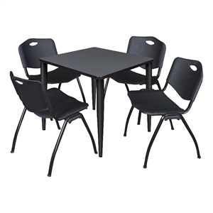 Scranton & Co 30&quot Gray Table with Black Base & 4 Black Contour Chairs