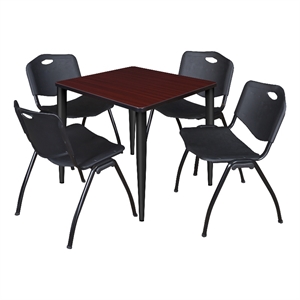 Scranton & Co 30&quot Mahogany Table with Black Base and 4 Black Contour Chairs