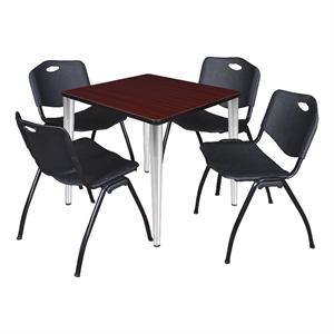 Scranton & Co 30&quot Mahogany Table with Chrome Base & 4 Black Contour Chairs