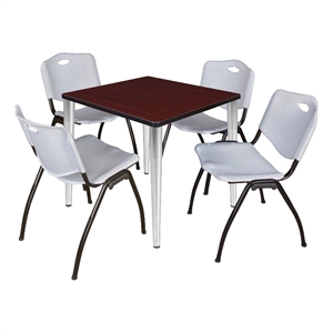 Scranton & Co 30&quot Mahogany Table with Chrome Base and 4 Gray Contour Chairs