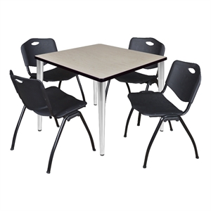 Scranton & Co 36&quot Square Maple Table & 4 Black Chairs on Chrome Base