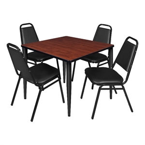 Scranton & Co 42&quot Square Cherry Table with Black Base and 4 Cafe Chairs