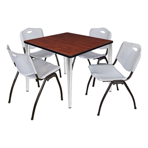 Scranton & Co 42&quot Square Cherry Table & 4 Gray Chairs on Chrome Base