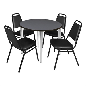 Scranton & Co 36&quot Round Gray Table with Chrome Base and 4 Cafe Chairs