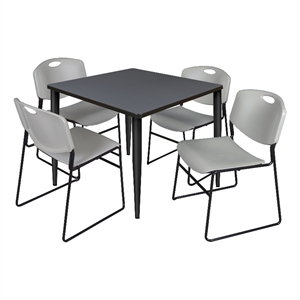 Scranton & Co 42&quot Square Gray Table with Black Base and 4 Gray Poly Chairs