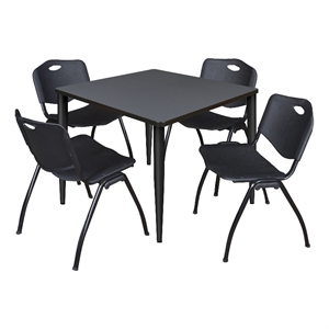 Scranton & Co 42&quot Gray Table with Black Base & 4 Black Contour Chairs