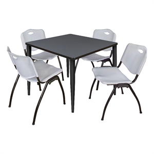 Scranton & Co 42&quot Square Gray Table with Black Base & 4 Gray Contour Chairs
