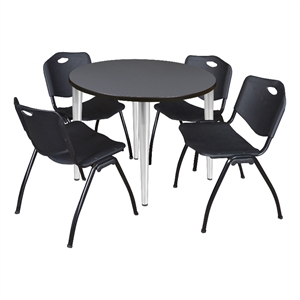 Scranton & Co 36&quot Round Gray Table & 4 Black Contour Chairs on Chrome Base