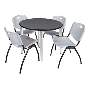 Scranton & Co 36&quot Round Gray Table with Chrome Base & 4 Gray Contour Chairs